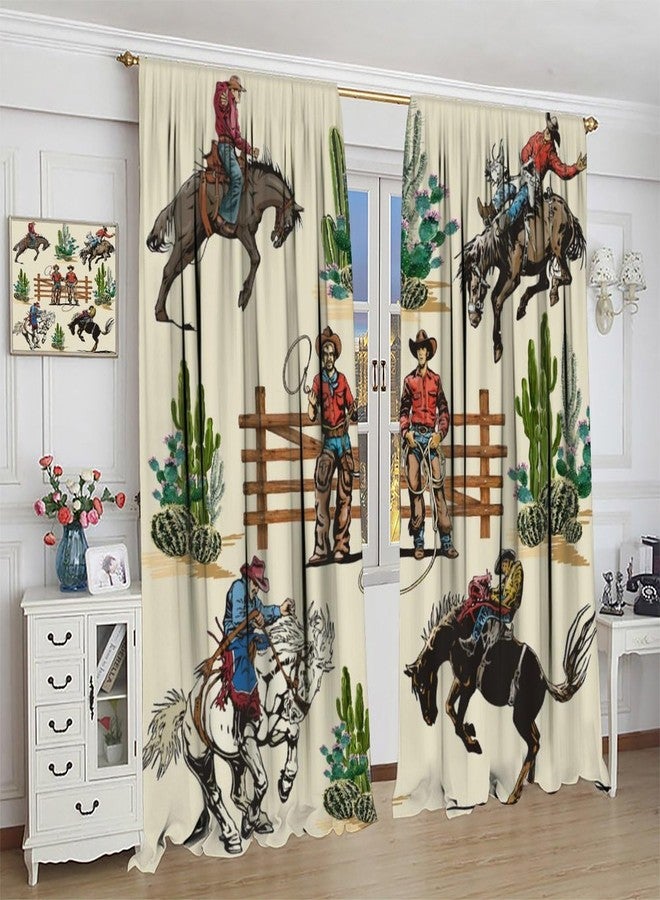 JADERYS Vintage West Cowboy Blackout Curtains Rustic Farmhouse Riding Horse Cactus Desert Bedroom Living Room Rod Pocket Decoration Window Drapes 2 Panels W21xL45in - Image 5